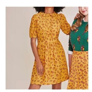 ModCloth When in Wonderland Owl Yellow Dress size 2  NWT